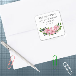 20 Elegant Pink Poinsettia Swag Address Fyrkantigt Klistermärke