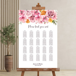 20 Elegant Rosa Bord Blommigt Bröllop, sittdiagram Poster