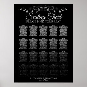 20 Elegant, svart, Bröllop, sittdiagram Poster