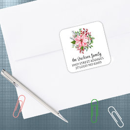 20 Eleganta rosa julstjärna returadress-dekaler Fyrkantigt Klistermärke