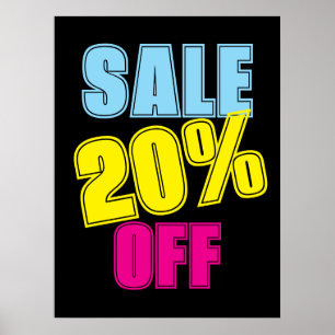 20 % försäljningsskylt, butikssignal, färgstark fö poster