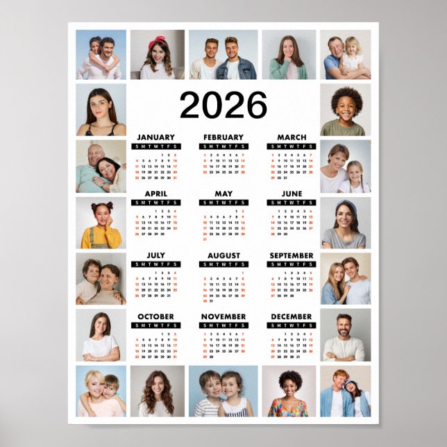 20 Fotocollage 2024 År Vid En Överblick Kalender Poster (Framsidan)