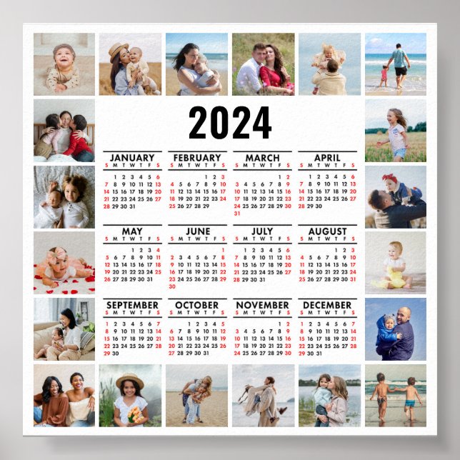20 Fotocollage 2024 Årlig översiktskalender Poster (Framsidan)