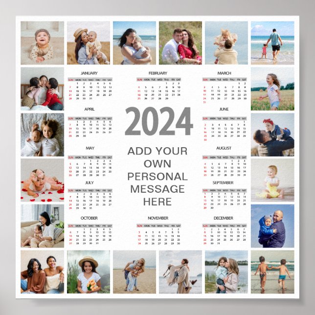 20 Fotokollage 2024 Årsöversikt Kalender Poster (Framsidan)