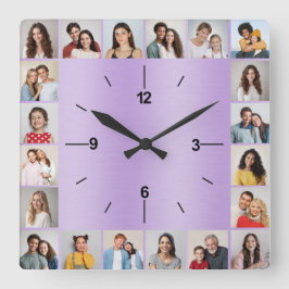 20 Fotokollage Brushed Metallic Lila Pastel Fyrkantig Klocka