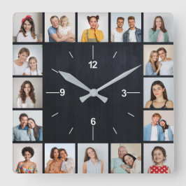 20 Fotokollage Falsk Svart Krittat Tavla Fyrkantig Klocka