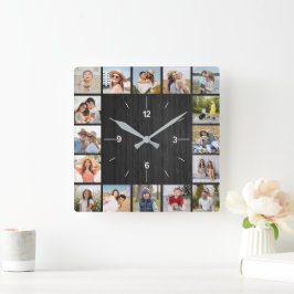 20 Fotokollage Falskt Mörkt Svart Trä Staket Fyrkantig Klocka