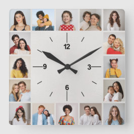20 Fotokollage Metallisk vit olja Fyrkantig Klocka
