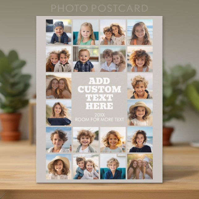 20 Fotokollage - Taupe och text Vykort (Custom Photo Postcard with Lots of Pictures)