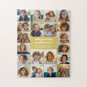 20 Fotokollage - Vit med gul text Pussel