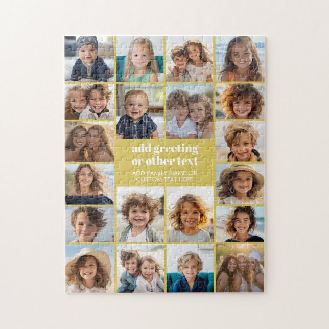 20 Fotokollage - Vit med gul text Pussel (Vertikal)