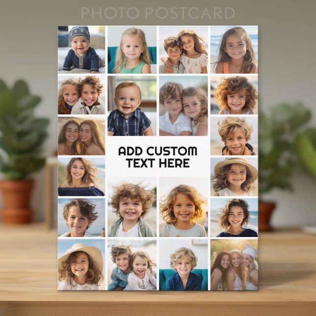 20 Fotokollage - Vit med svart text Vykort (Custom Photo Postcard with Lots of Pictures)
