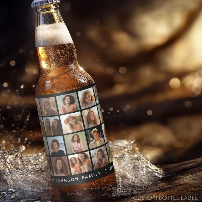 20 Fotomallkollage med Anpassningsbar Text Ölflaska Etikett (Custom Photo Collage on a Food and Beverage Label)