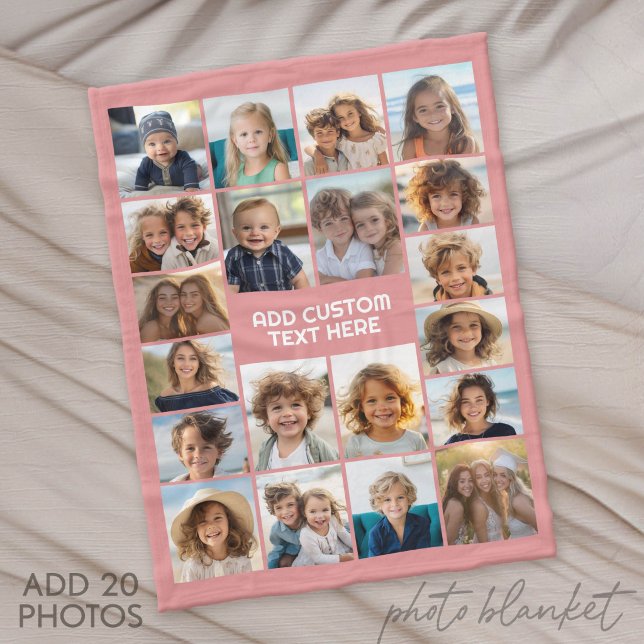 20 Fotoskollage med vit text Vertikal Fleecefilt (Photo Blanket - Fleece)