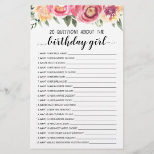 20 Frågor om det redigerbara spelet Birthday Girl