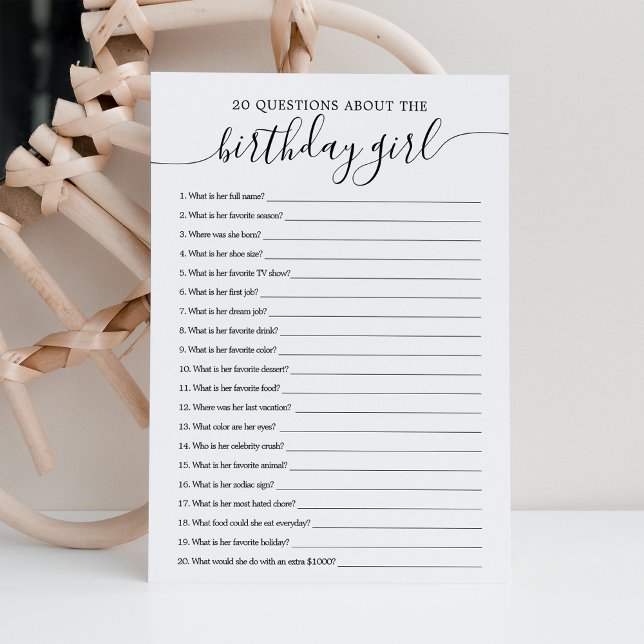 20 Frågor om födelsedagskort för flickor Inbjudningar (Skapare uppladdad)