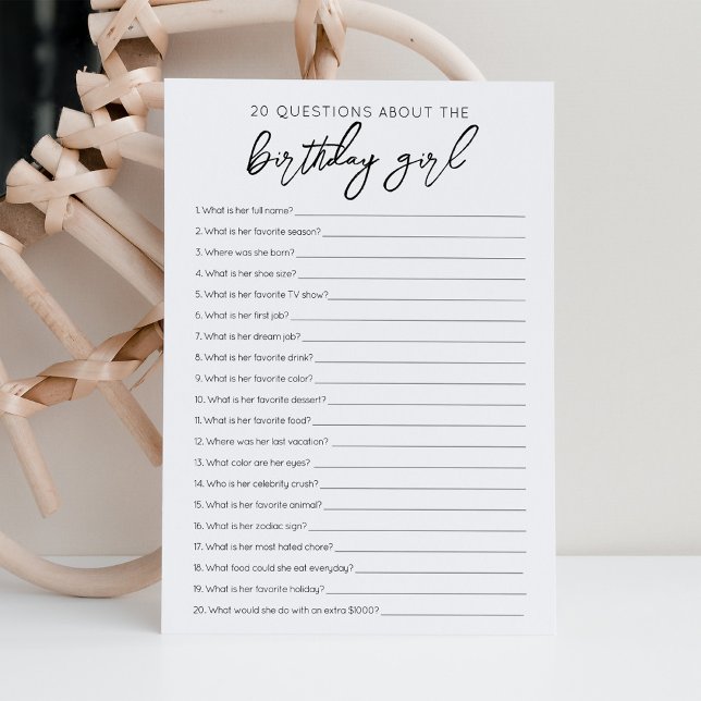 20 Frågor om födelsedagskort för flickor Inbjudningar (Skapare uppladdad)