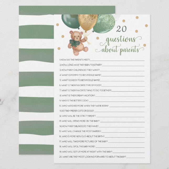 20 Frågor om Nallen Föräldrababyskor (Fram/baksida)