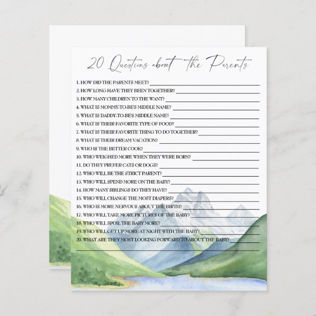 20 Frågor om Parents babyduschspel (Fram/baksida)