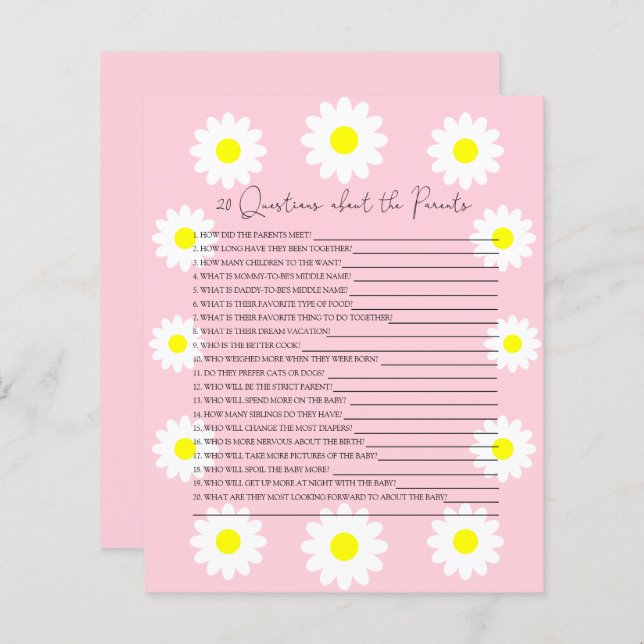 20 Frågor om Parents babyduschspel (Fram/baksida)