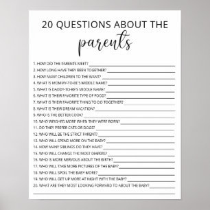 20 Frågor om Parents babyduschspel Poster