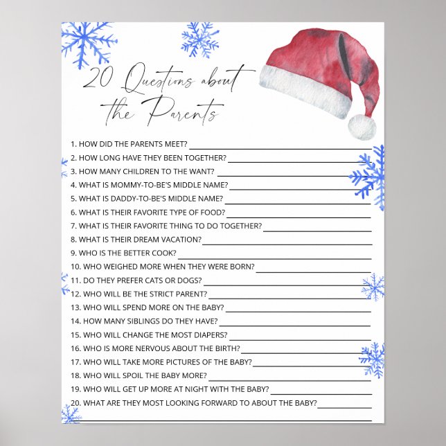 20 Frågor om Parents babyduschspel Poster (Framsidan)