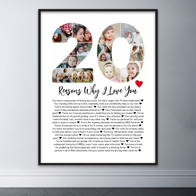 20 Orsaker till att jag Kärlek dig 20:e födelsedag Poster (20 reasons why I love you poster wall art)