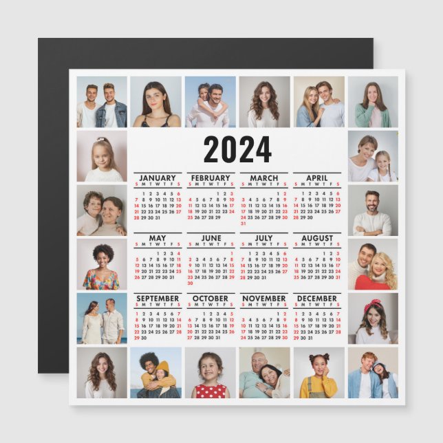 20 Photo Collage 2024 Year at a Glance Calendar (Fram/baksida)