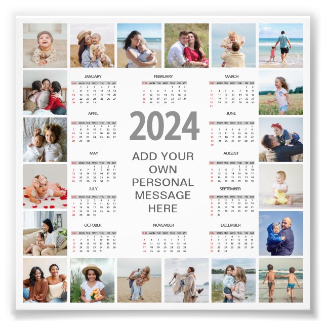 20 Photo Collage 2024 Year at a Glance Calendar Fototryck (Framsidan)