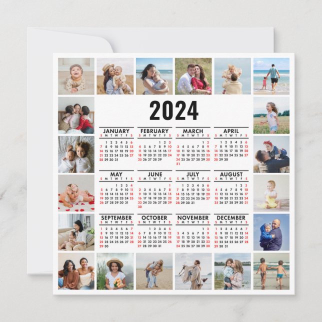 20 Photo Collage 2024 Year at a Glance Calendar Kort (Framsida)