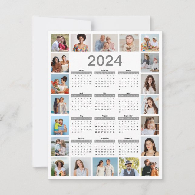 20 Photo Collage 2024 Year at a Glance Calendar Kort (Framsida)