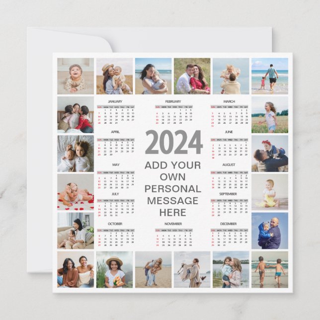 20 Photo Collage 2024 Year at a Glance Calendar Kort (Framsida)