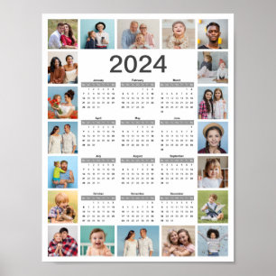 20 Photo Collage 2024 Year at a Glance Calendar Poster