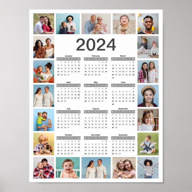 20 Photo Collage 2024 Year at a Glance Calendar Poster (Framsidan)