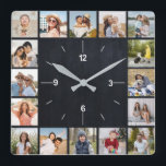 20 Photo Collage Faux Black Chalkboard Fyrkantig Klocka<br><div class="desc">Skapa din egen Faux Black Chalkboard, Photo Collage Wall Clock till jul, födelsedagar, Bröllop, anniversarier, Studenten, Fars dag, Mors dag eller någon annan speciell tillställning. Lägg till dina favoritfoton av vänner, familj, semester, hobbieser och husdjur så får du en enastående fotokollage, perfekt för hemmabruk, ge gåva eller till och med...</div>