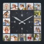 20 Photo Collage Faux Black Chalkboard Fyrkantig Klocka<br><div class="desc">Skapa din egen Faux Black Chalkboard, Photo Collage Wall Clock till jul, födelsedagar, Bröllop, anniversarier, Studenten, Fars dag, Mors dag eller någon annan speciell tillställning. Lägg till dina favoritfoton av vänner, familj, semester, hobbieser och husdjur så får du en enastående fotokollage, perfekt för hemmabruk, ge gåva eller till och med...</div>