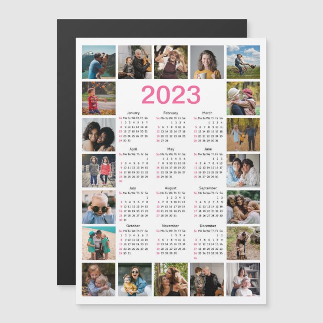 20 Photo Collage US 2023 Calendar Magnetic Card (Fram/baksida)