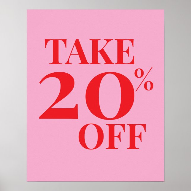 20% rea skylt, rosa och röd rea poster (Framsidan)