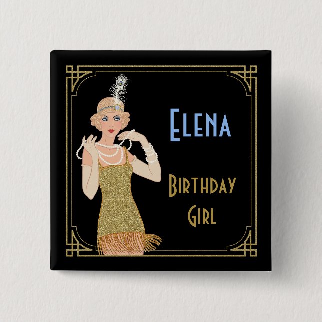 20:s Blapper Guld Glitter Black Retro Knapp (Framsida)