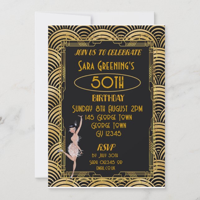20:s Flapper Twenties Gatsby Art Deco Inbjudningar (Framsida)