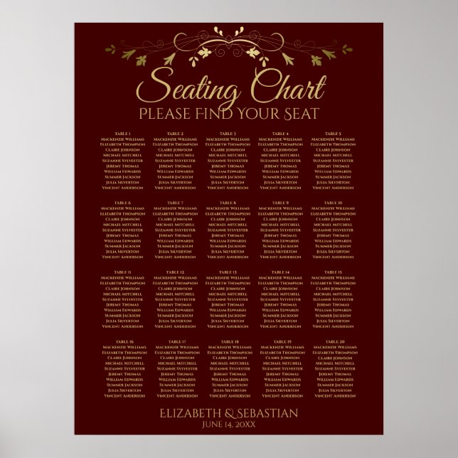 20 sittdiagram för Bord Guld och Auburn Brown Bröl Poster (Framsidan)