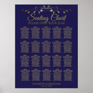 20 sittdiagram för Elegant Guld och marin Bröllop Poster