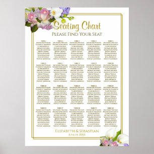 20 sittplatsdiagram för Bord Vår Blommigt Bröllop Poster