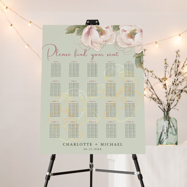 20 sittplatsplan för Bord och  Blommigten Bröllop Poster (Skapare uppladdad)