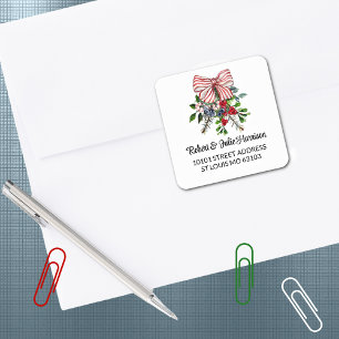 20 söta julbukett-returadressklistermärken fyrkantigt klistermärke