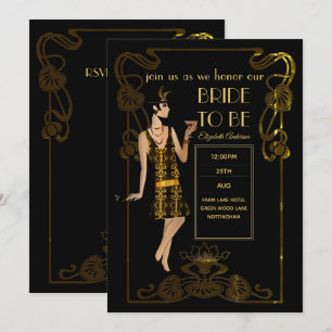 20-talets Flapper Art Deco Gatsby-Möhippa Inbjudningar
