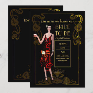 20-talets Flapper Art Deco Gatsby-Möhippa Inbjudningar