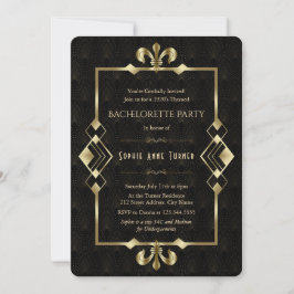 20-talets Guld Art Deco Bachelorette Party Inbjudningar