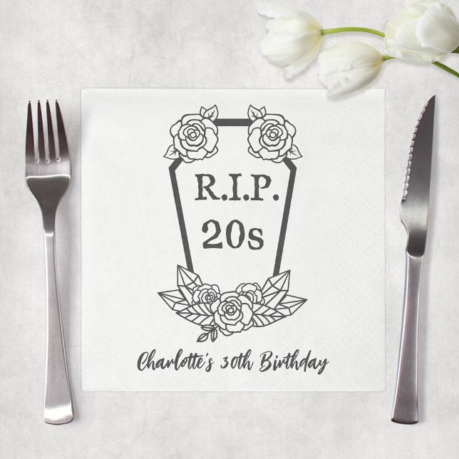 20-talets koffin 30års födelsedag Party Pappersservett (30th Birthday Rip 20s Coffin Roses Party Napkins
)
