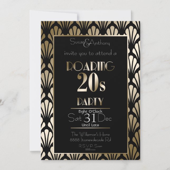 20-talets konst Deco Gatsby Theme Guld Inbjudningar (Framsida)
